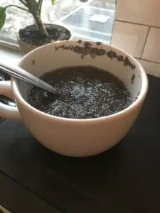 My soaked chia seeds in a cup