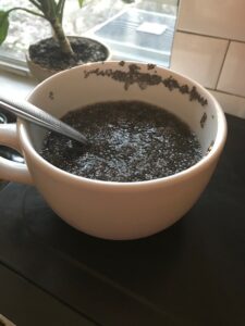 My soaked chia seeds in a cup