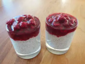 chia seed pudding with raspberries