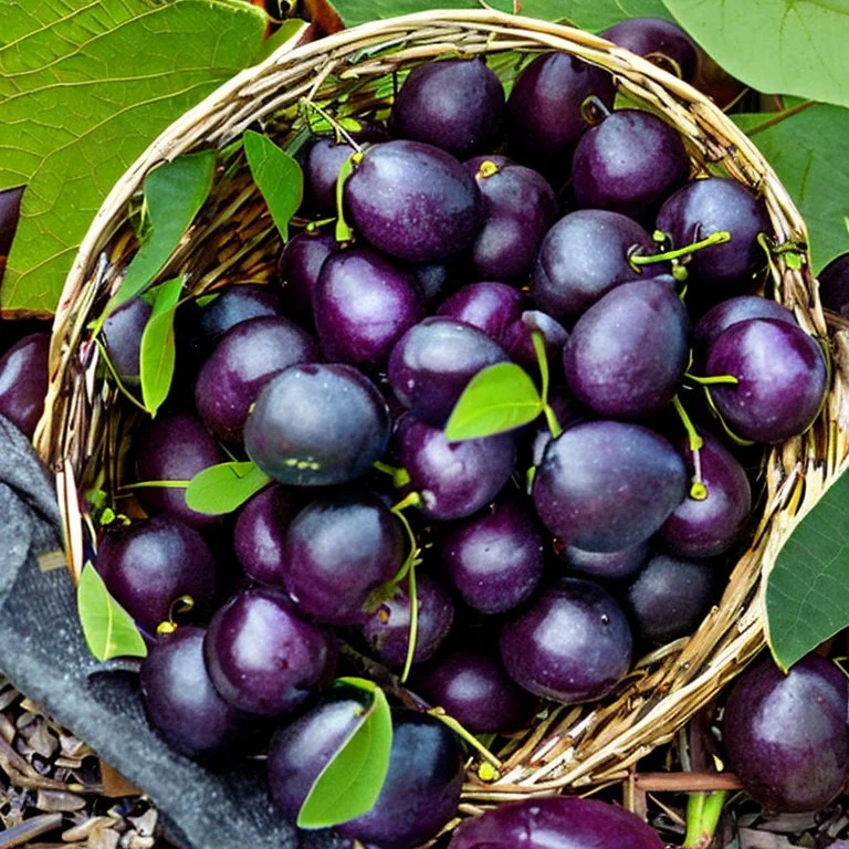 Blue Damson plums in a basket