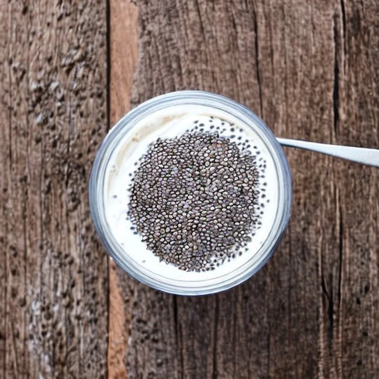 Dry chia seeds in yogurt