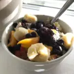 Healthy whole food plant-based and vegan breakfast oatmeal bowl