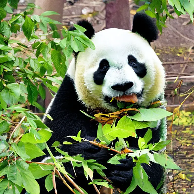 Panda bear eating leaves
